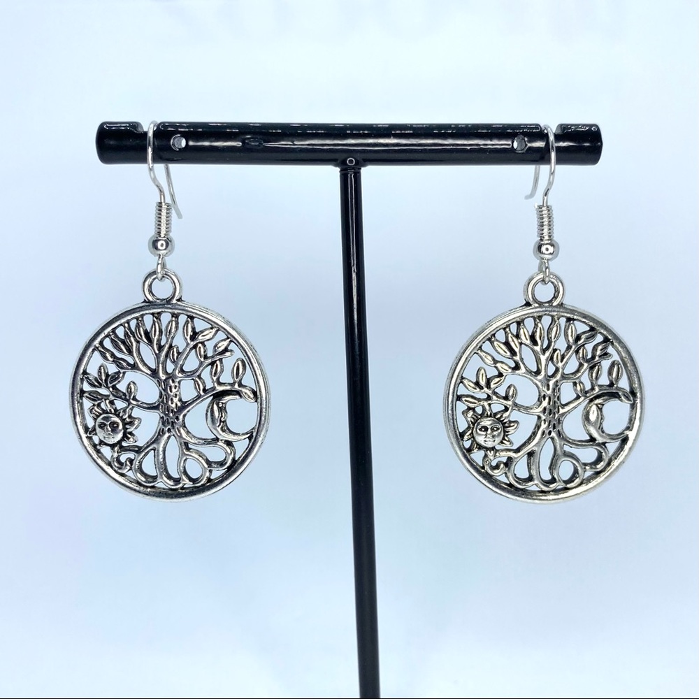 Moon and star tree of life earrings